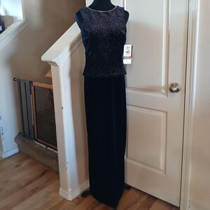 NWT Y2K vintage 90s Scott McClintock black velvet maxi dress rhinestone neckline